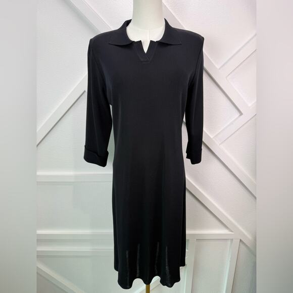 Misook Dresses & Skirts - Exclusively Misook Black Knit Shift Dress 3/4 Sleeve Collared Size XS Petite